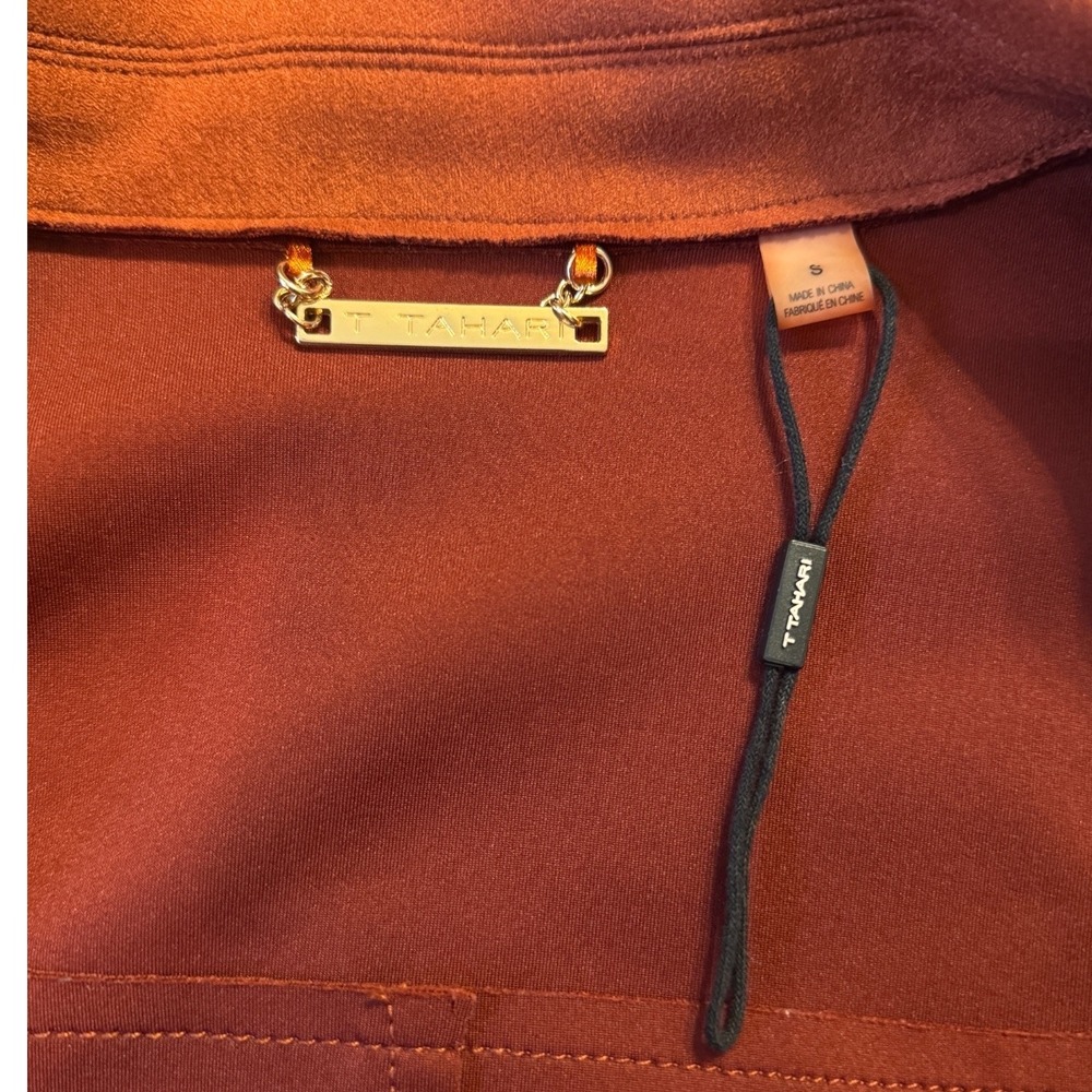 T Tahari Women S Faux Leather Rust Orange Collarless Jacket Coat‎ - Picture 4 of 8